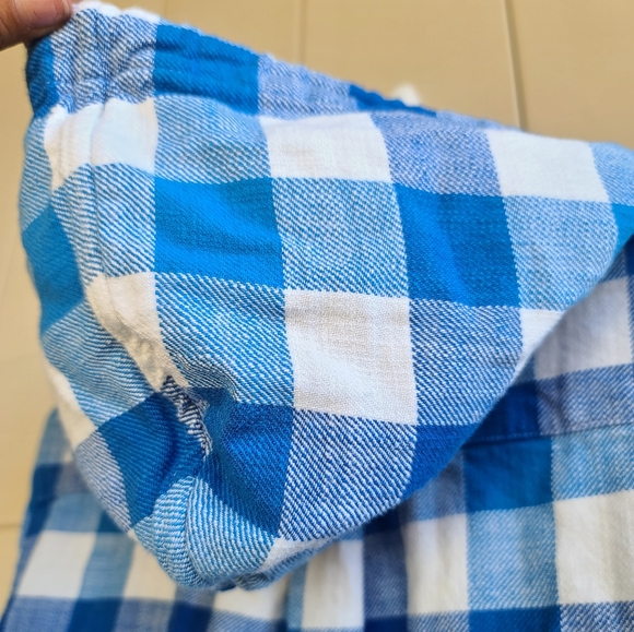 L.L Bean white and blue plaid textured twill button front hoodie - Picture 9 of 9